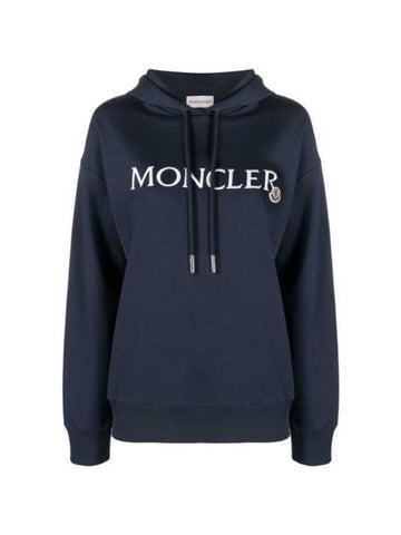 Embroidered Logo Lettering Hooded Top Navy - MONCLER - 1