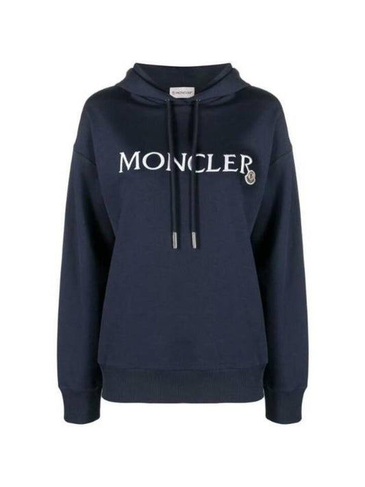 Embroidered Logo Lettering Hooded Top Navy - MONCLER - 1