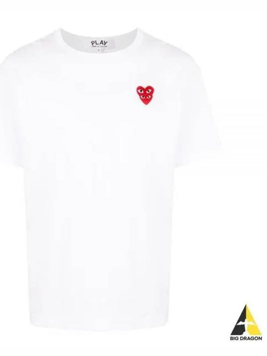 Play Men's Small Double Red Heart Wappen Short Sleeve T-Shirt P1 T288 2 White - COMME DES GARCONS - BALAAN 2