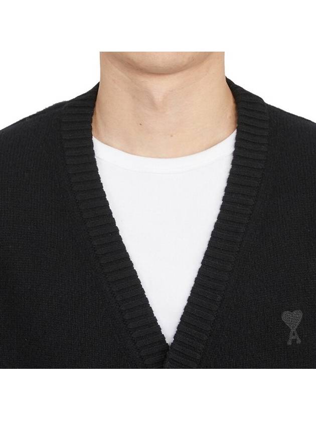 Small Heart Logo V-Neck Cardigan Black - AMI - BALAAN 7