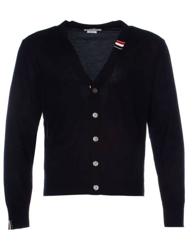 Men's Jersey Stitch V-Neck Cardigan Navy - THOM BROWNE - BALAAN 7