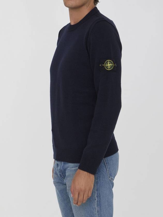 Logo Patch Lambswool Crewneck Knit Top Navy - STONE ISLAND - BALAAN 3