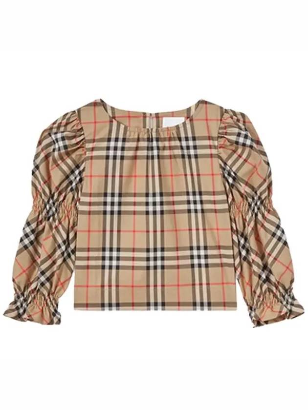 Kids Puff Sleeve Check Stretch Cotton Blouse 8053869 6Y 10Y - BURBERRY - BALAAN 1