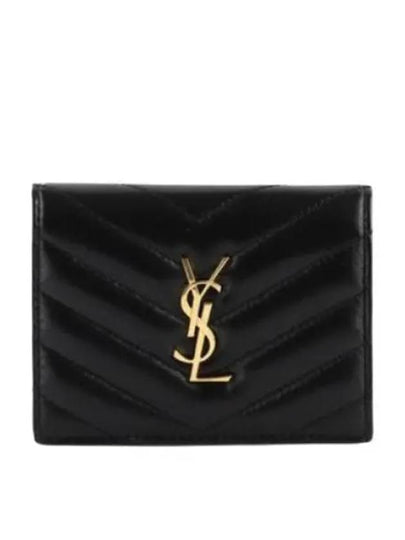 Casandra Matelasse Quilted Lambskin Flap Card Wallet Black - SAINT LAURENT - BALAAN 2