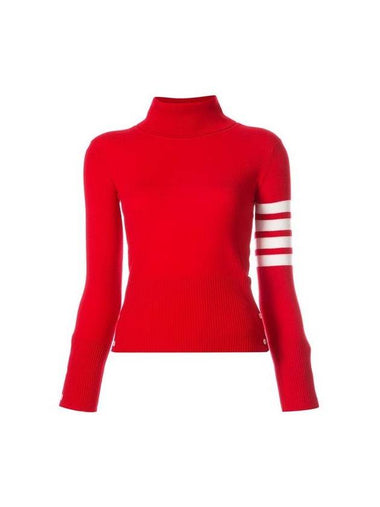 Women's 4 Bar Stripe Classic Turtleneck Red - THOM BROWNE - BALAAN 1