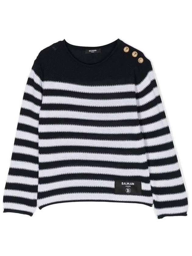 Kids Gold Button Stripe Cotton Knit - BALMAIN - BALAAN 1