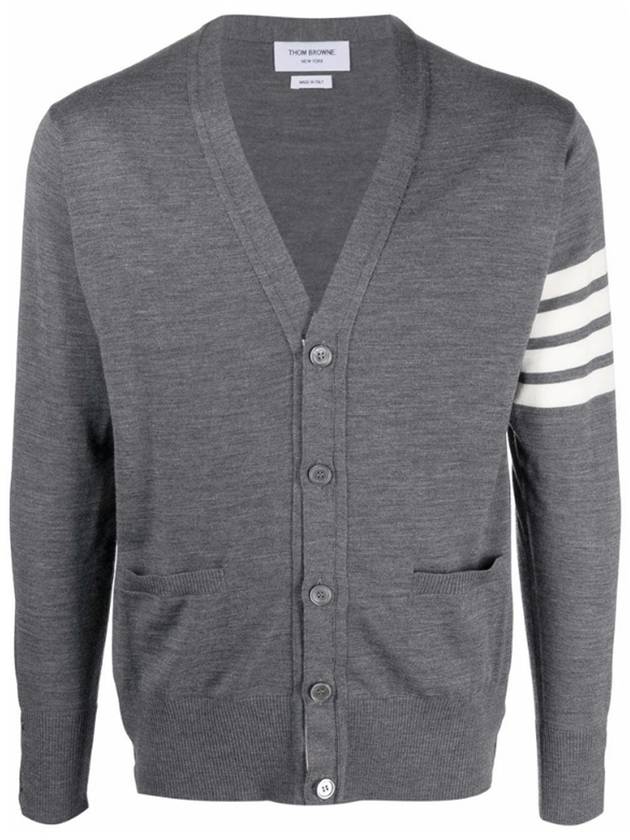 Men's Sustainable Classic Diagonal Wool Cardigan Medium Grey - THOM BROWNE - BALAAN 2