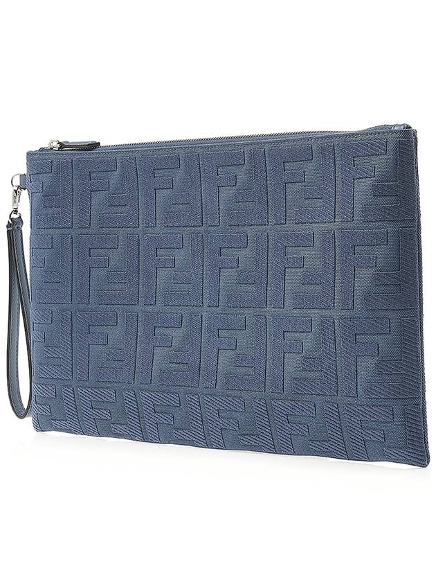 FF Logo Flat Large Clutch Bag Blue - FENDI - BALAAN 3