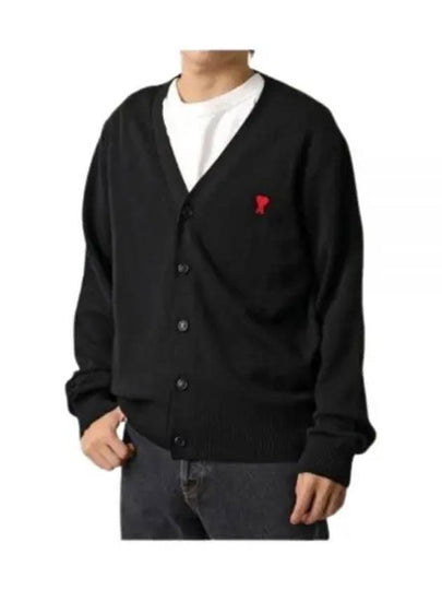 Heart Logo Merino Wool Cardigan Black - AMI - BALAAN 2