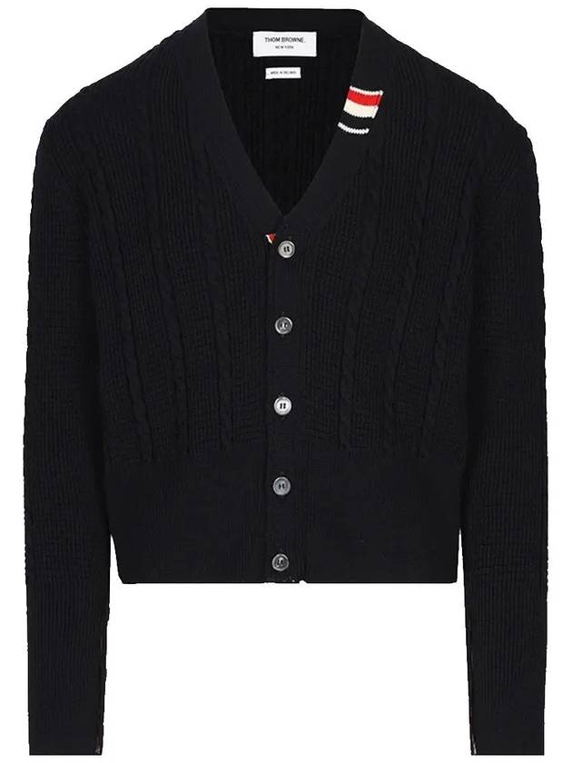 Cable Knitwear Virgin Wool Cardigan Navy - THOM BROWNE - BALAAN 2