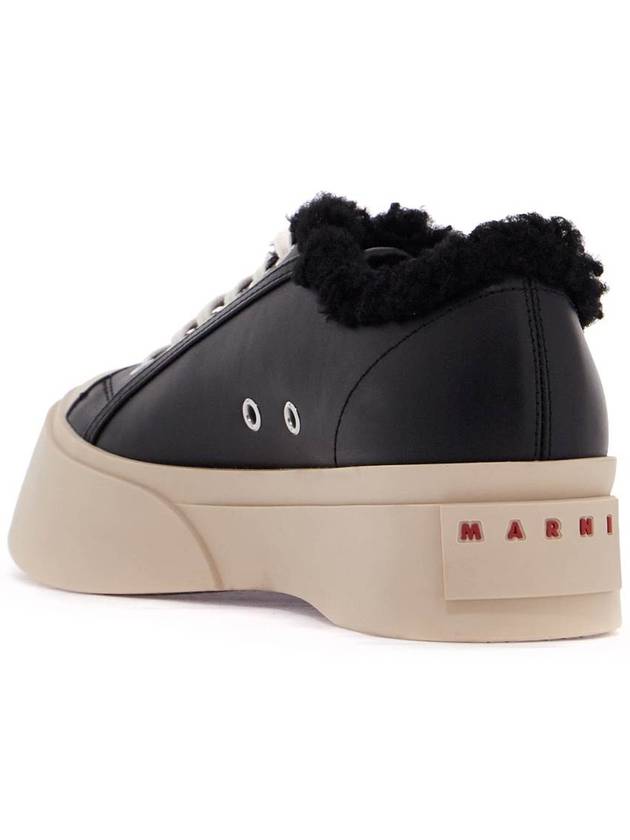 Women s Lace Pablo Shearling Leather Low Top Sneakers Black - MARNI - BALAAN 4