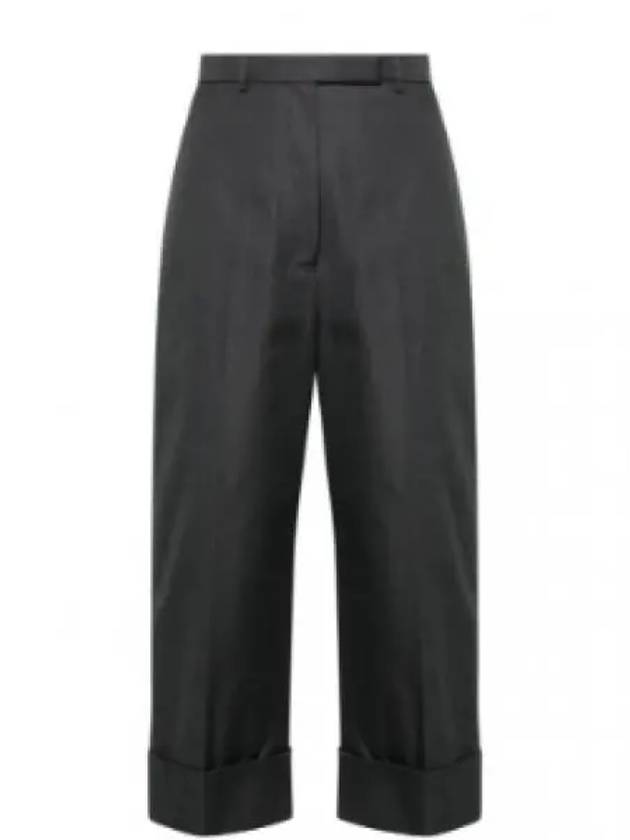 High Waist Cotton Canvas Straight Pants Dark Grey - THOM BROWNE - BALAAN 2