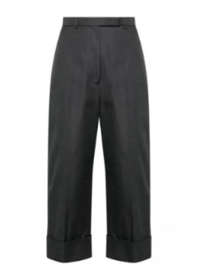 High Waist Cotton Canvas Straight Pants Dark Grey - THOM BROWNE - BALAAN 2