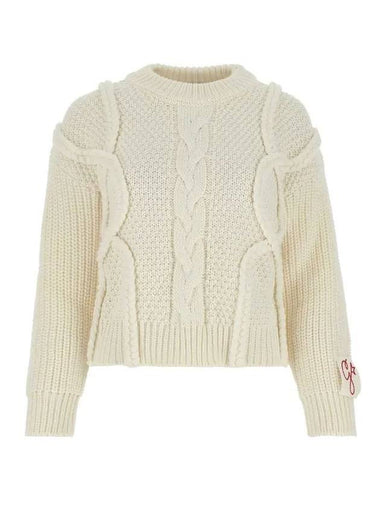 Crew Neck Golden Wool Cable Knit Top Ivory - GOLDEN GOOSE - BALAAN 1