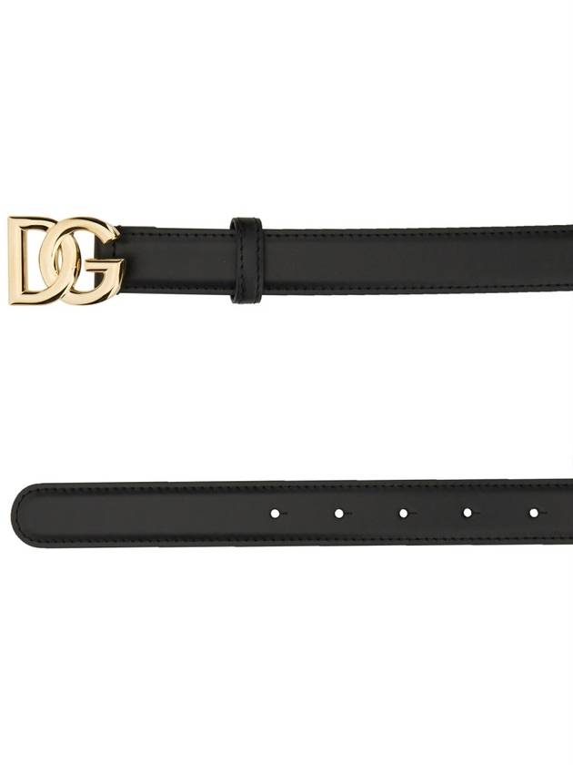 Women's Gold DG Logo Leather Belt Black - DOLCE&GABBANA - BALAAN 5