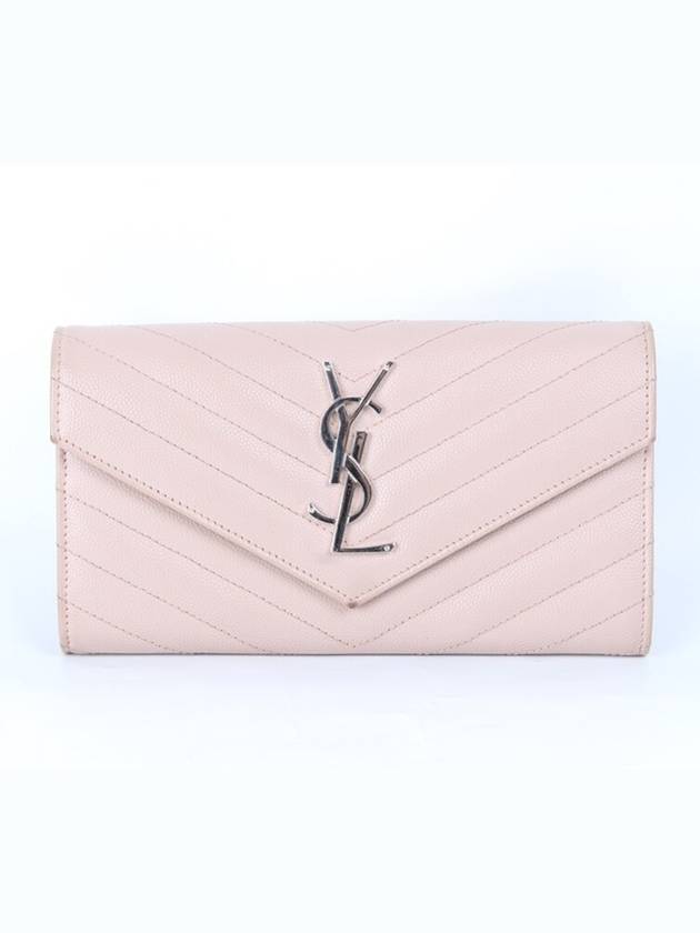 Cassandra silver matelass flat long wallet - SAINT LAURENT - BALAAN 1