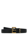 Cassandre Grained Leather Square Buckle Thin Belt Black - SAINT LAURENT - BALAAN 2