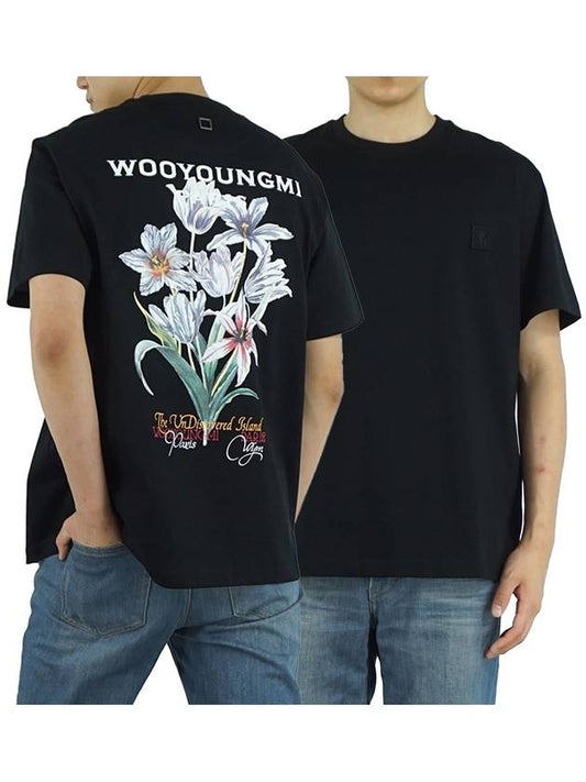 Flower Print Short Sleeve T-Shirt Black - WOOYOUNGMI - BALAAN 2