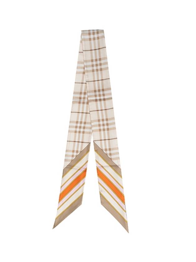 Check Print Silk Skinny Scarf White Carrot Orange - BURBERRY - BALAAN 2