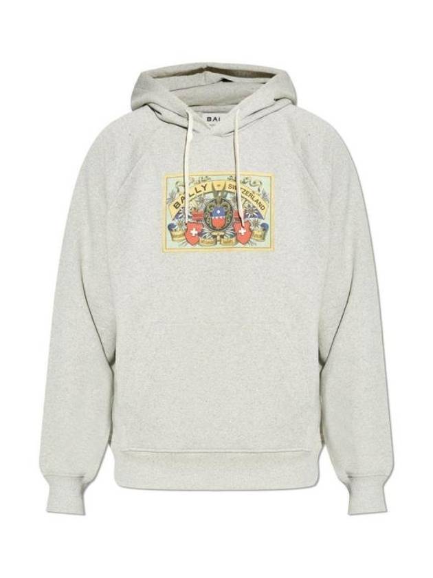 Graphic Print Drawstring Hoodie Grey - BALLY - BALAAN 2