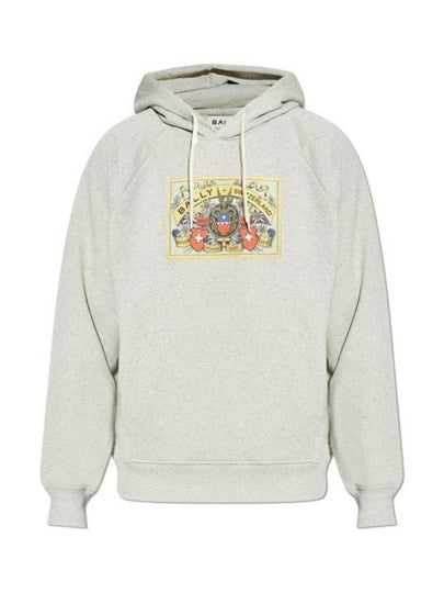 Graphic Print Drawstring Hoodie Grey - BALLY - BALAAN 2