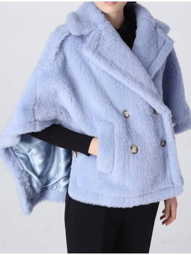 Women's Placido Teddy Bear Alpaca Wool Cape Blue - MAX MARA - BALAAN 7