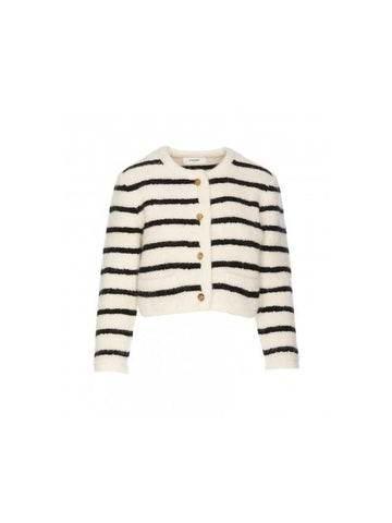 Stripe Cropped Cardigan Black Ecru - CELINE - BALAAN 1