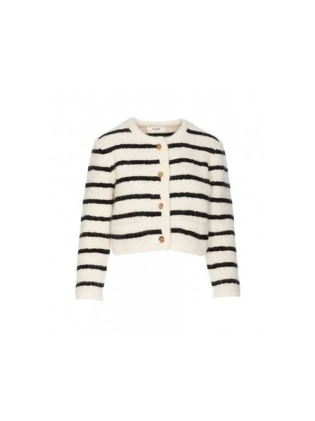 Stripe Cropped Cardigan Black Ecru - CELINE - BALAAN 1