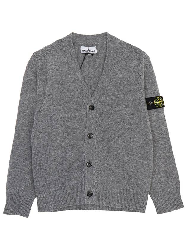 Kids Wappen Patch V-Neck Knit Cardigan Grey - STONE ISLAND - BALAAN 2