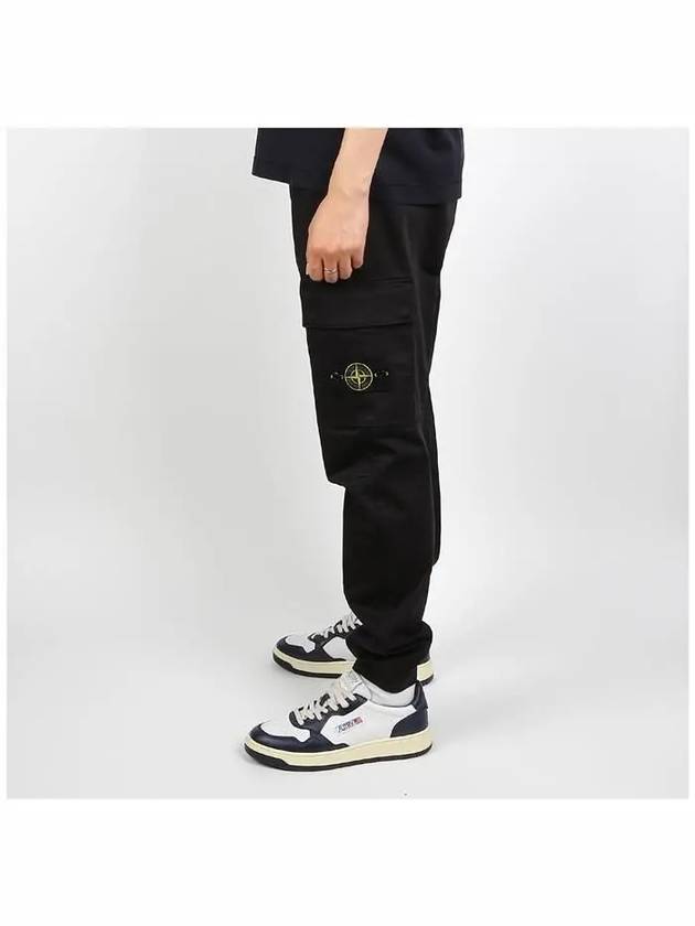 Garment Dyed Cotton Wool Satin Cargo Track Pants Black - STONE ISLAND - BALAAN 5