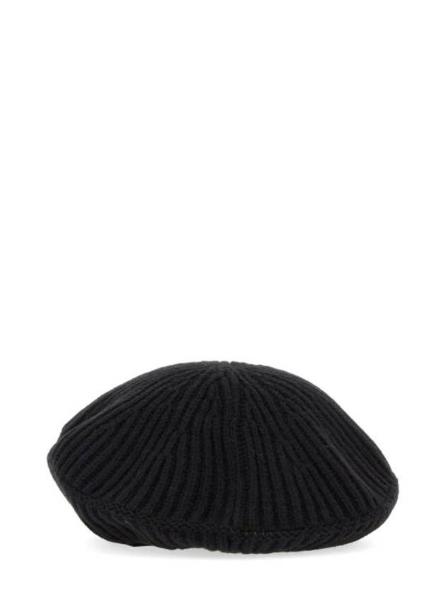 Logo Rib Edge Wool Beret Black - GANNI - BALAAN 3