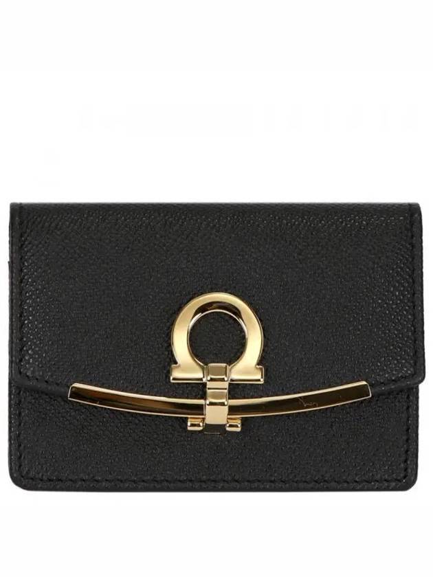 Gancini Calfskin Card Wallet Black - SALVATORE FERRAGAMO - BALAAN 2