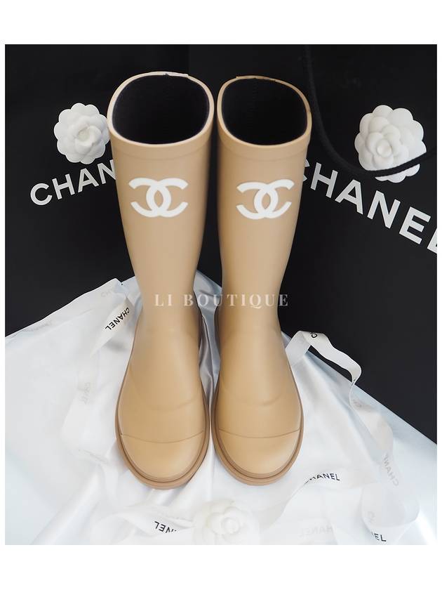 CC Logo Rubber Rain Boots Beige G39620 - CHANEL - BALAAN 8