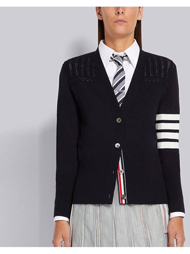 Striped Hector V Neck Cardigan Navy - THOM BROWNE - BALAAN 2