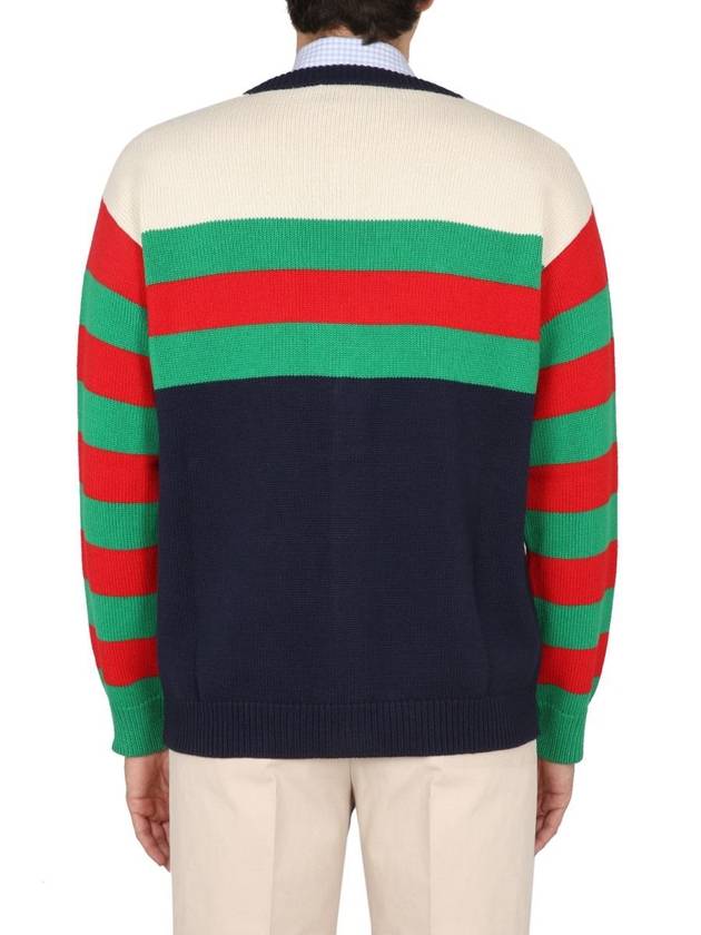 Cotton Wool Striped Cardigan Blue Ivory - GUCCI - BALAAN 4