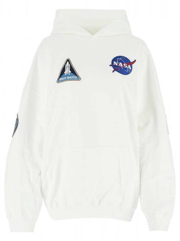 patch detail logo print hooded top white - BALENCIAGA - BALAAN.