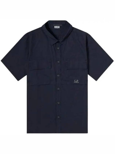 Cotton Rip-Stop Short Sleeve Shirt Navy - CP COMPANY - BALAAN 2