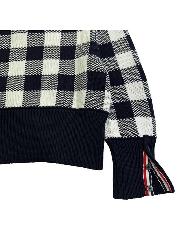 Men's 4 Bar Gingham Check Jacquard Knit Top Navy - THOM BROWNE - BALAAN 7