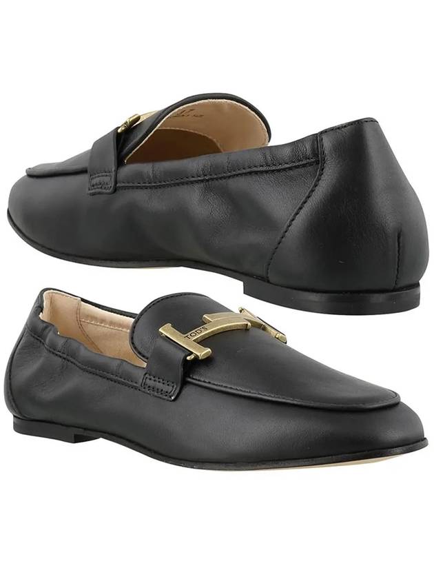 Women's Double T Leather Loafers Black - TOD'S - BALAAN 2