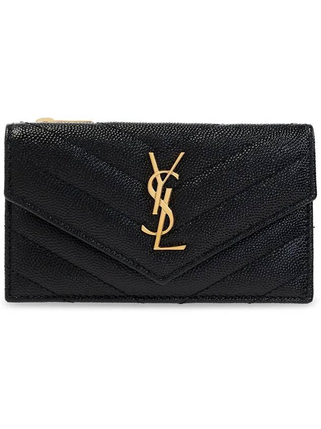 Cassandre Matelasse Fragment Emboss Leather Flap Card Wallet Black - SAINT LAURENT - BALAAN 3