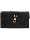 Cassandre Matelasse Fragment Emboss Leather Flap Card Wallet Black - SAINT LAURENT - BALAAN 3