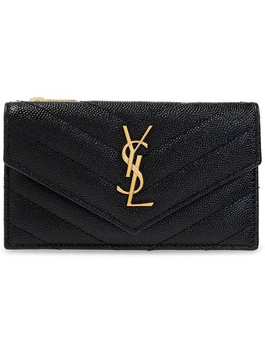 Cassandre Matelasse Fragment Emboss Leather Flap Card Wallet Black - SAINT LAURENT - BALAAN 2