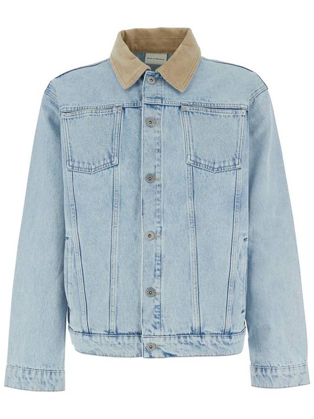 'La Veste Jean Délavée' Light Blue Jacket With Corduroy Classic Collar And Logo Patch On The Rear In Denim Man - DROLE DE MONSIEUR - BALAAN 1