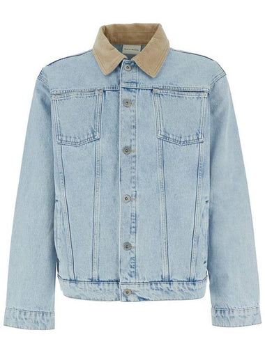 'La Veste Jean Délavée' Light Blue Jacket With Corduroy Classic Collar And Logo Patch On The Rear In Denim Man - DROLE DE MONSIEUR - BALAAN 1