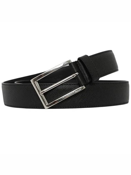 Saffiano Polished Buckle Belt Black - PRADA - BALAAN 1
