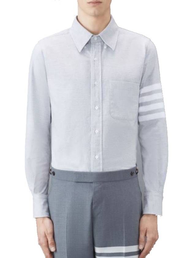 Men's Diagonal Solid Flannel Long Sleeve Shirt Grey - THOM BROWNE - BALAAN 4