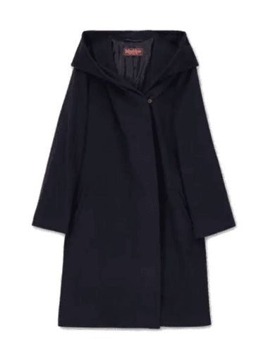 New Mang Hooded Wool Single Coat Navy - MAX MARA - BALAAN 1