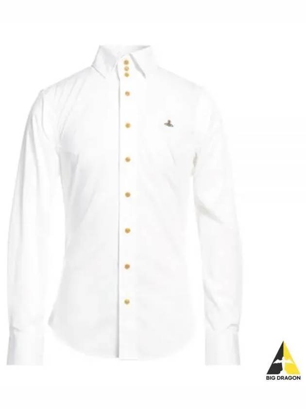 Embroidered Logo Big Collar Cotton Long Sleeve Shirt White - VIVIENNE WESTWOOD - BALAAN 2