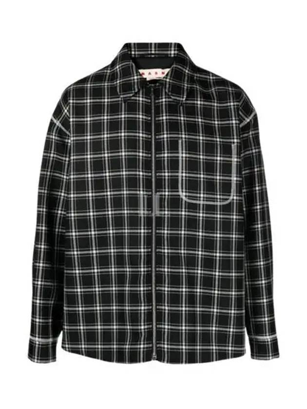 Plaid Pattern Virgin Wool Shirt Jacket Black - MARNI - BALAAN 2