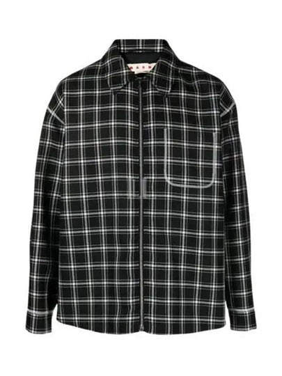 Plaid Pattern Virgin Wool Shirt Jacket Black - MARNI - BALAAN 2